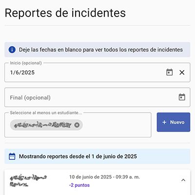 Lista de reportes por estudiante
