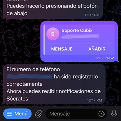 Mensaje de confirmación de registro correcto