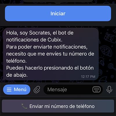 Iniciar el bot y enviar número en iPhone