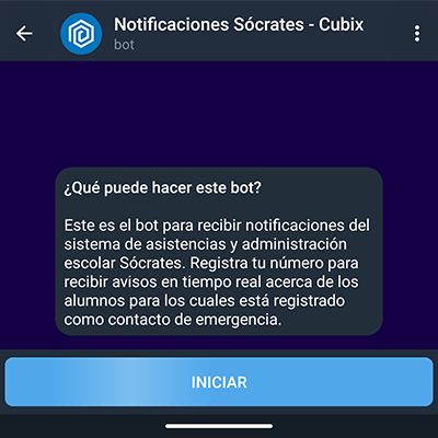 Pulsar Iniciar en el bot de Telegram