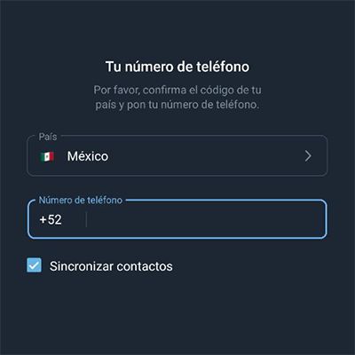 Registro con número de teléfono en Telegram